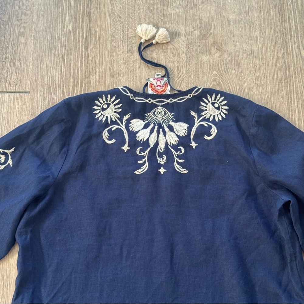 Johnny Was Midnight Blue and Cream Floral Midi Dress - Picture 11 of 11